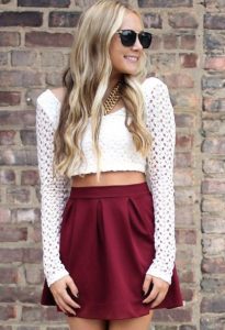 very short skirt and crop top