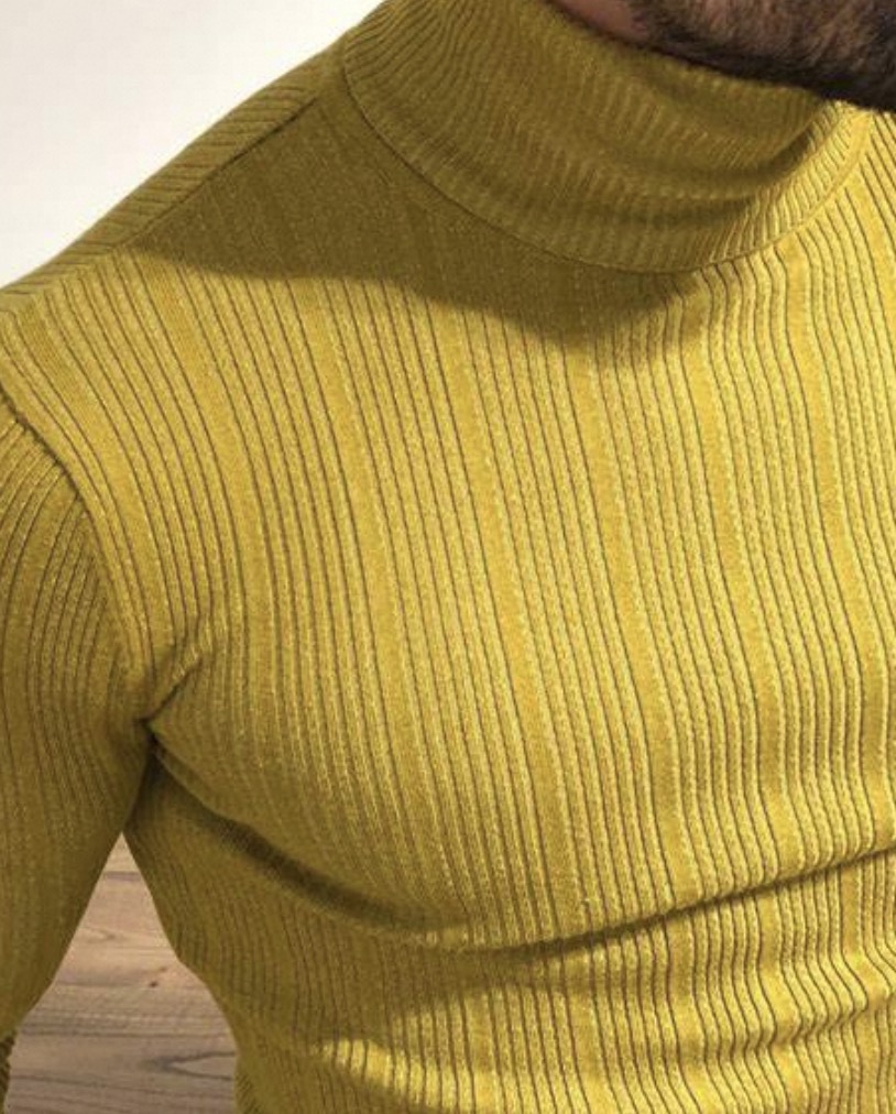 yellow turtleneck sweater